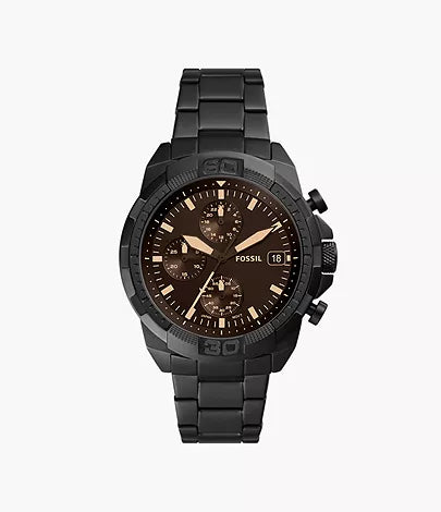 Men's Fossil Bronson Chronograph Black Stainless Steel Watch in 44mm - FS5851